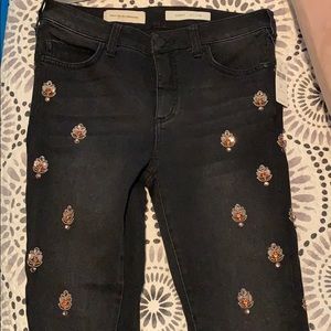 Anthro script ankle jeans